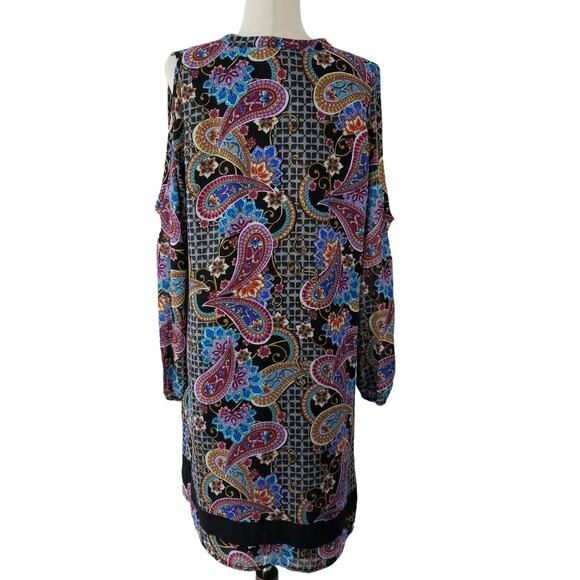 Nicole Miller Black Blue Purple   Floral Paisley Lined Tunic Dress   12 - Picture 3 of 5